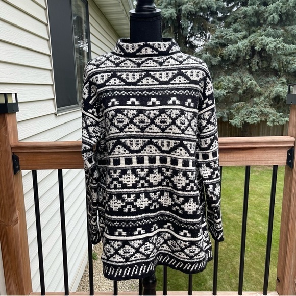 J. Jill Sweaters - J. Jill Ultra Soft & Cozy Black/Cream Jacquard Pullover Sweater Sz Large